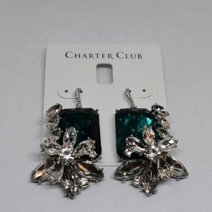 Silver-Tone Emerald Crystal & Stone Drop Earrings